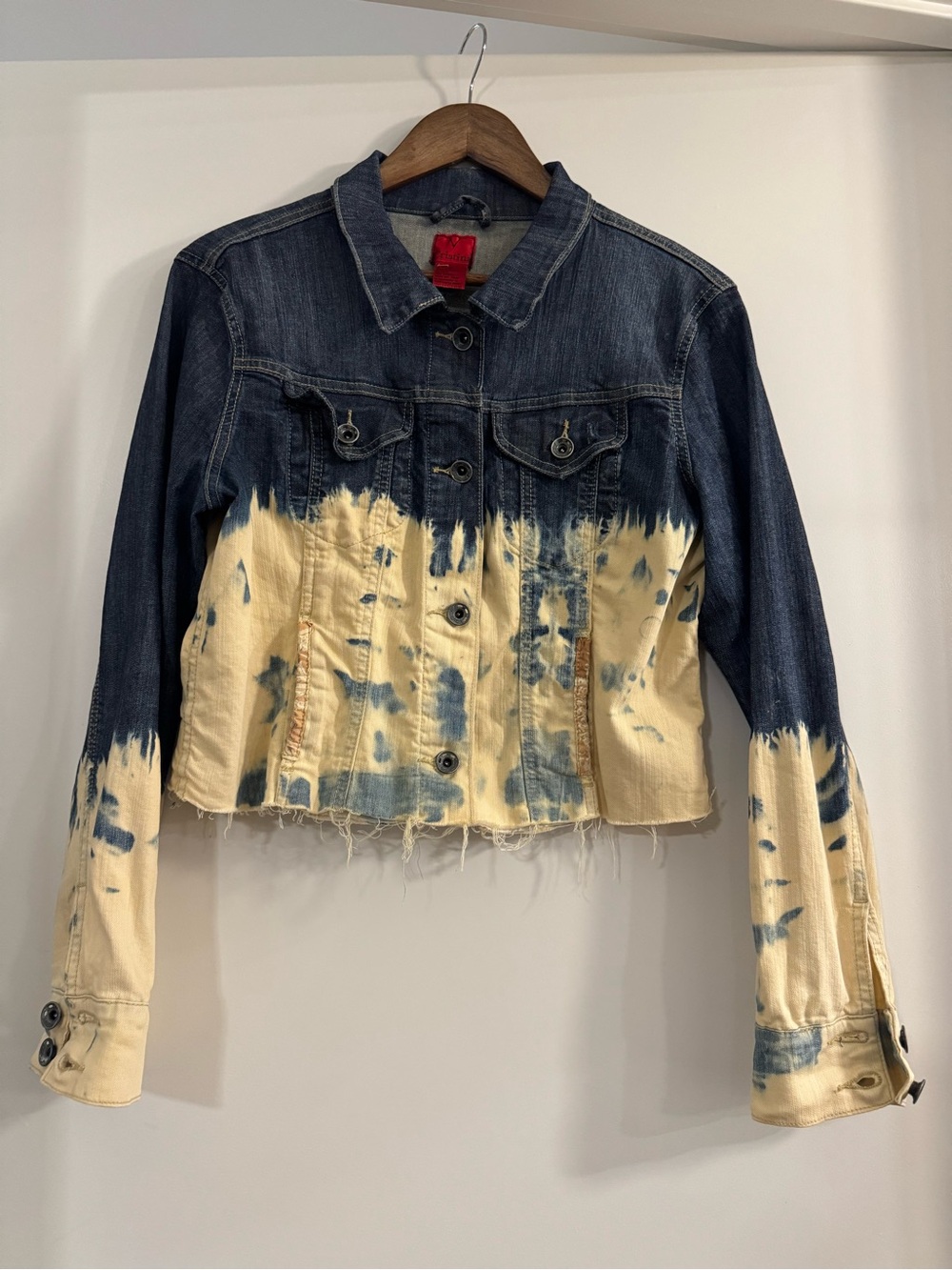 V Cristina Two-Tone Tie-Dye Cropped Denim Jacket - Blue & Cream size L